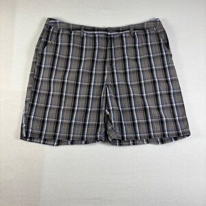 Croft & Barrow Mens Grey Blue Plaid Flat Front Cotton Shorts Size 42